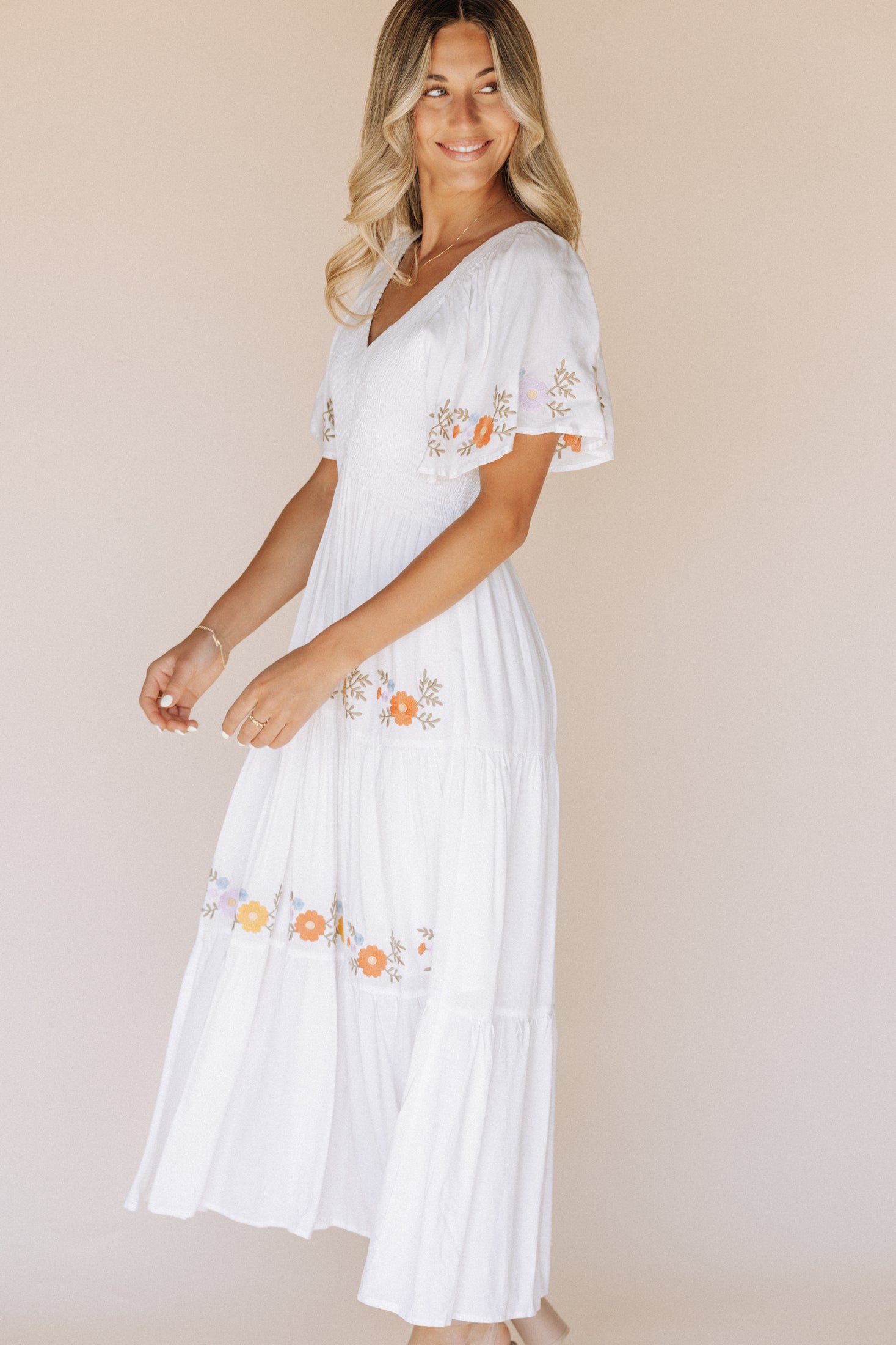 Fall Floral Dress White