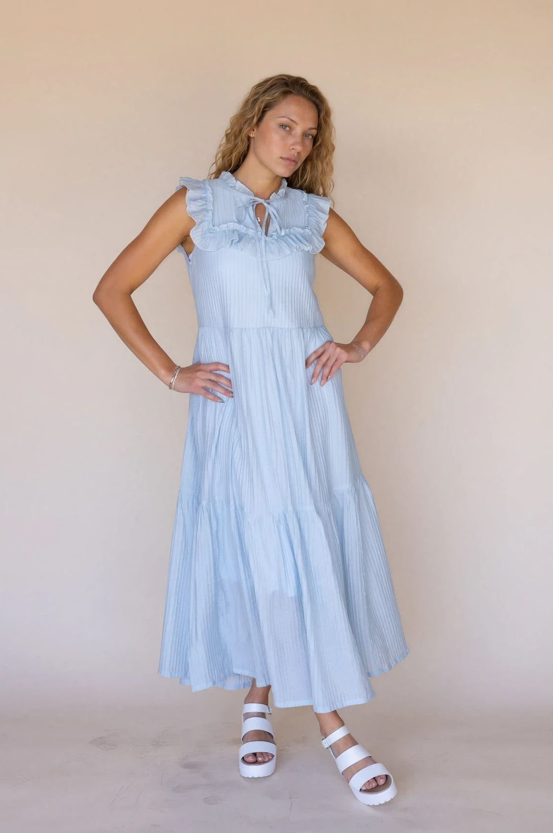 Blue spring dress modest