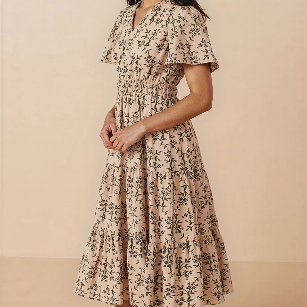 cinch front midi dress Jaecee Cinch Waist Midi Dress