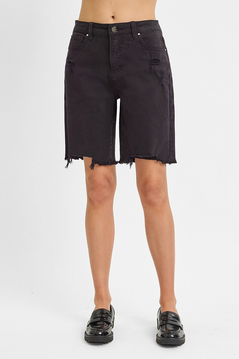 Black modest denim shorts