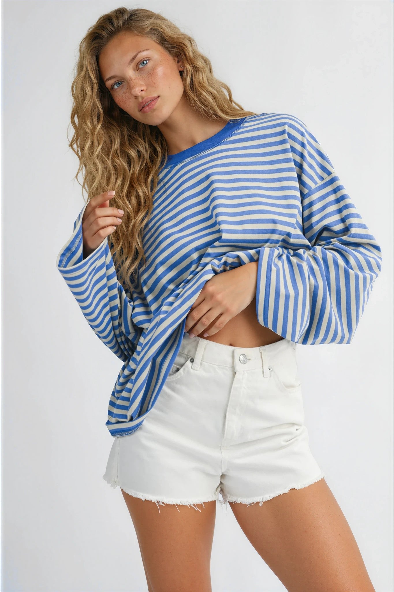 Oversized long sleeve striped shirt