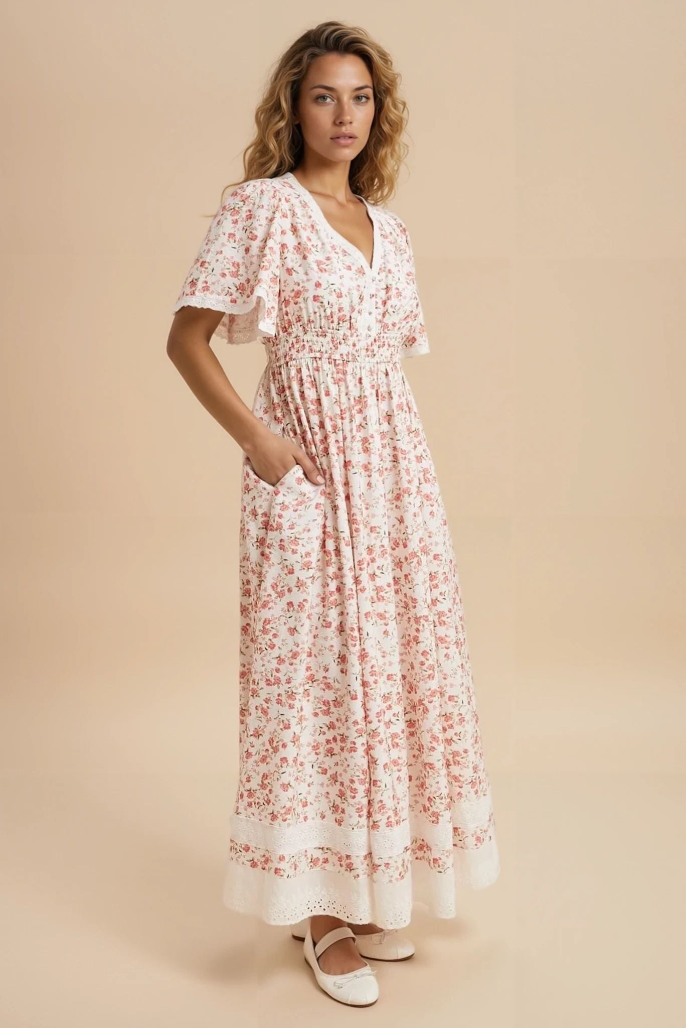 V-neck floral maxi dress