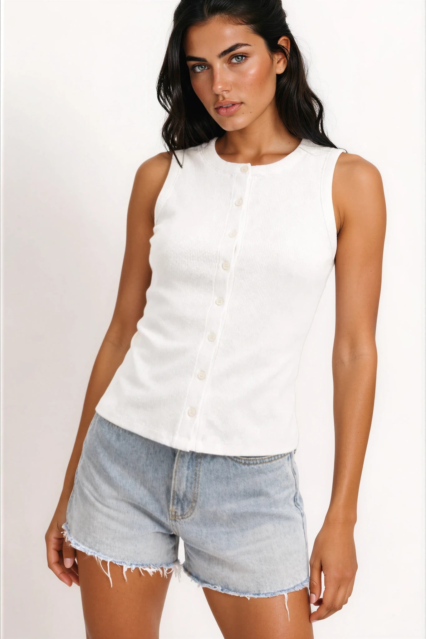 White Sleeveless Tank Top