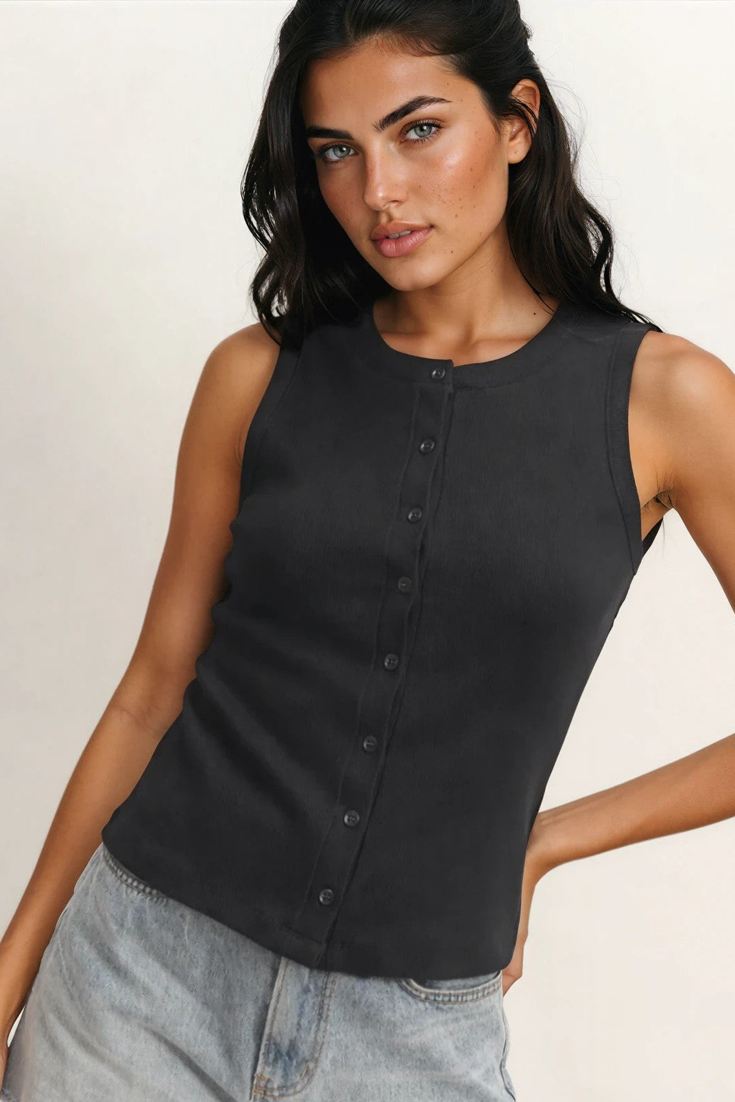 Sleeveless top in black for women