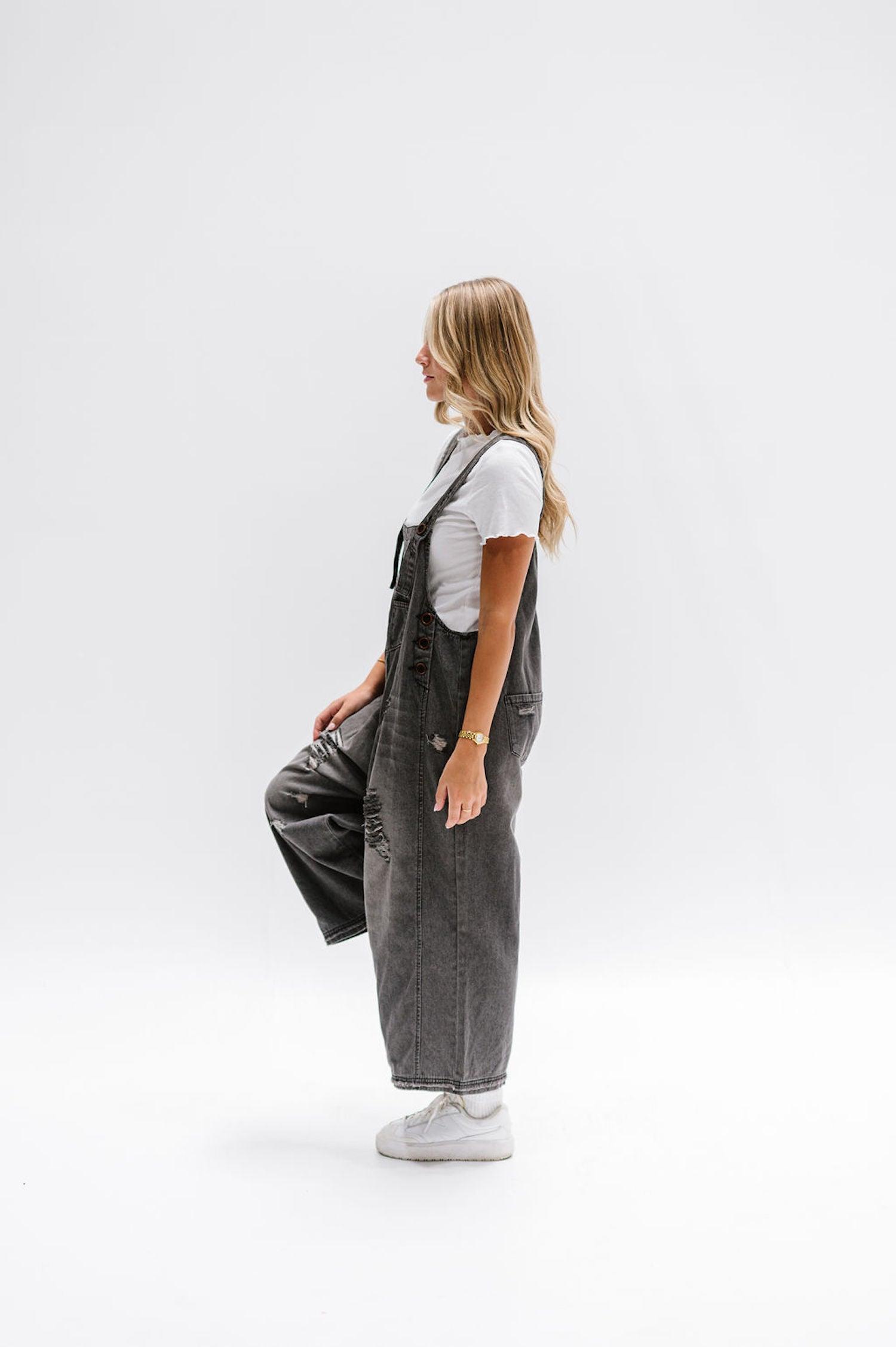 Wide leg denim overalls women's