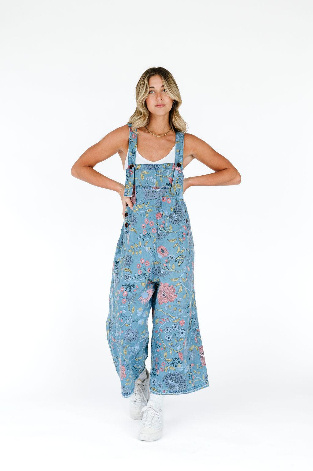 Women's Denim Floral Overalls