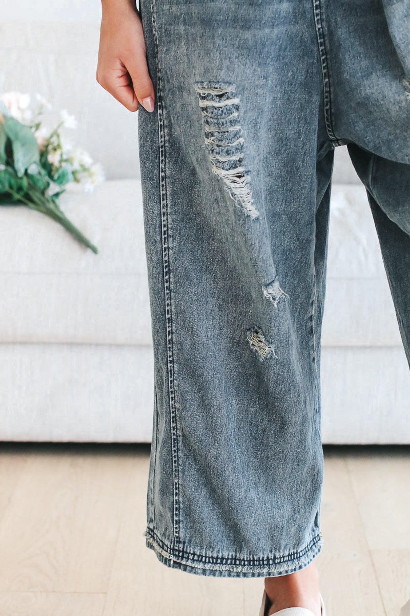 Wide leg denim overalls for women