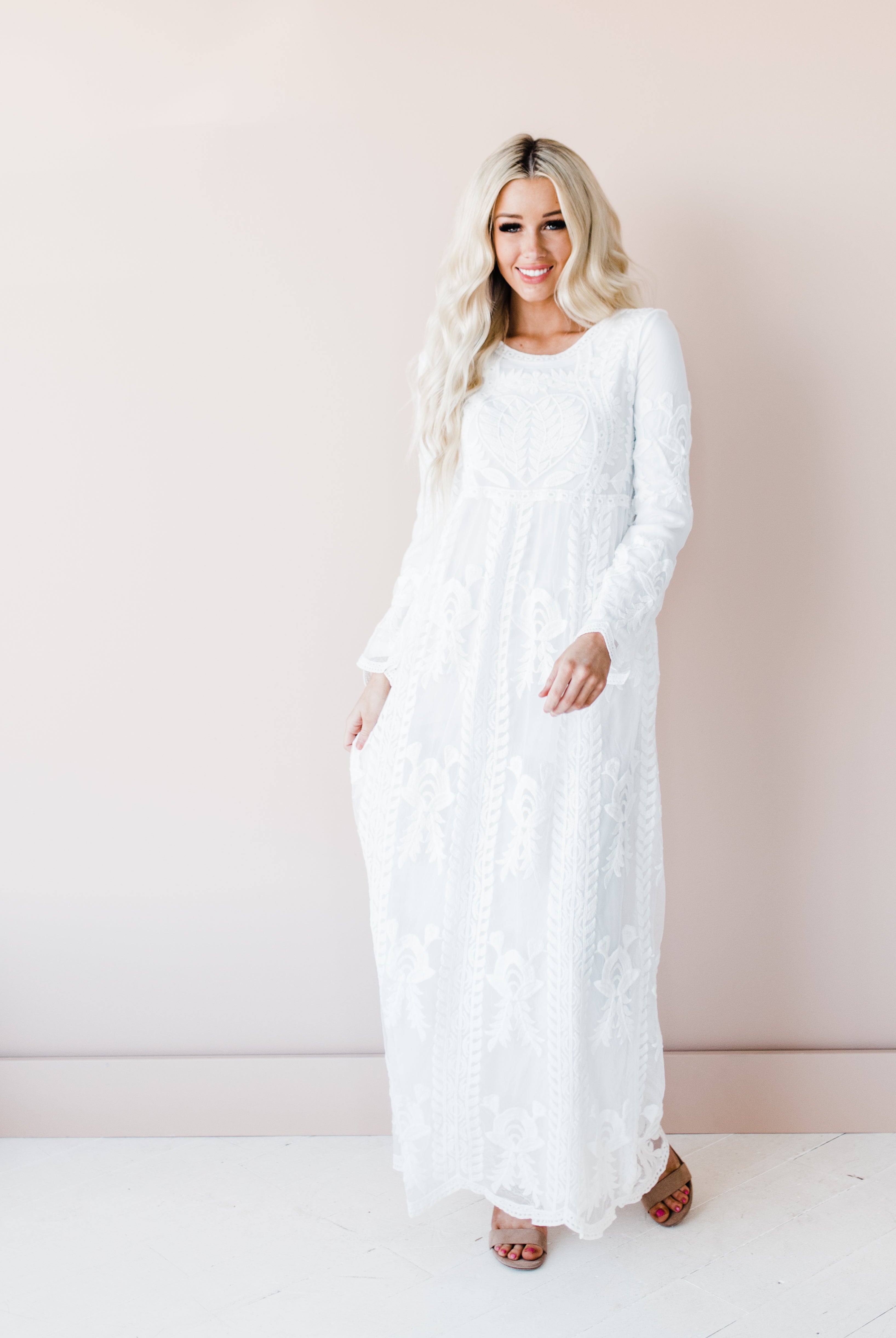 white lace temple Mormon dress
