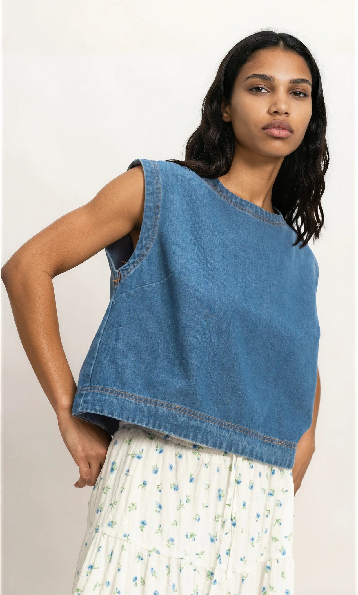 Denim sleeveless top