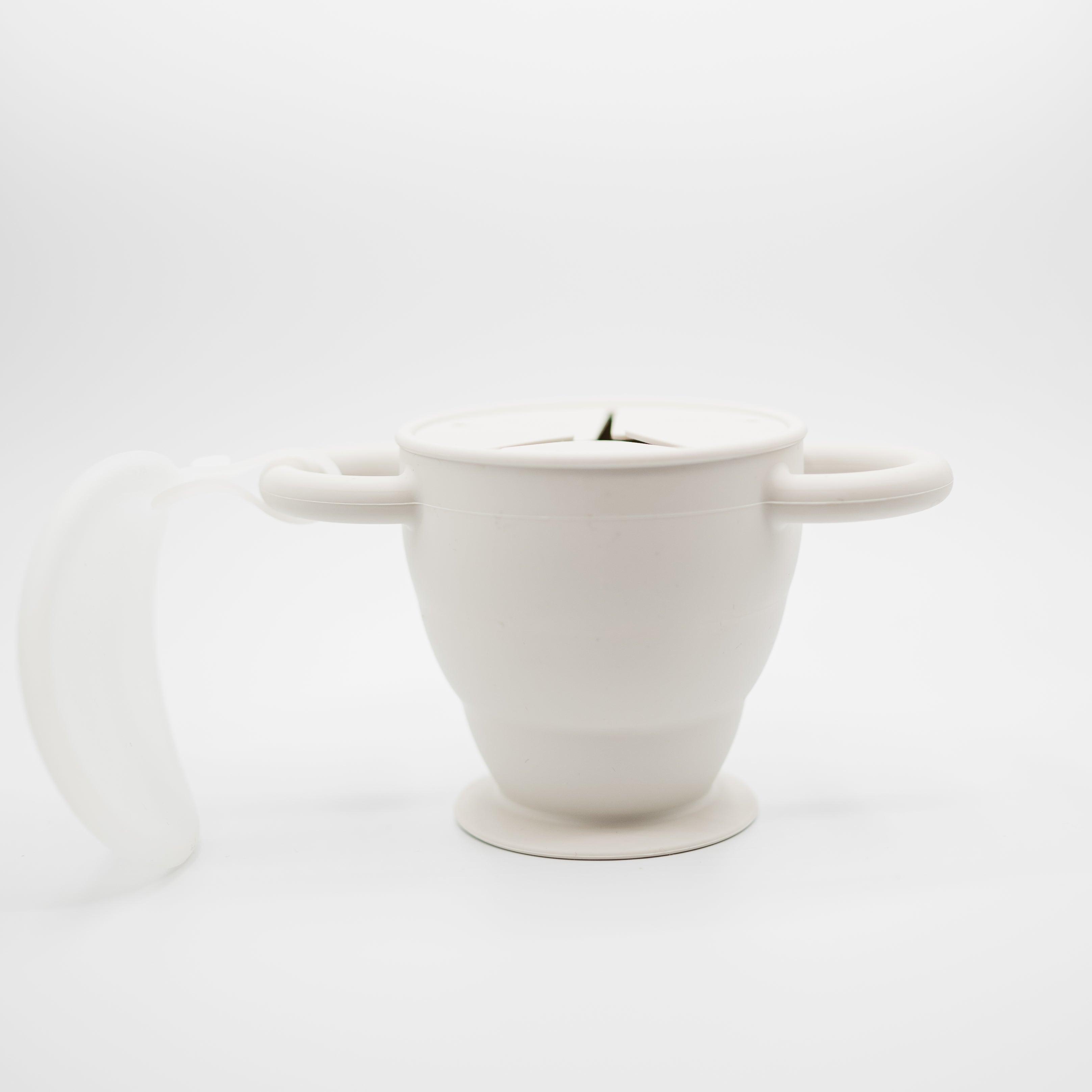 white toddler snack cup with lid