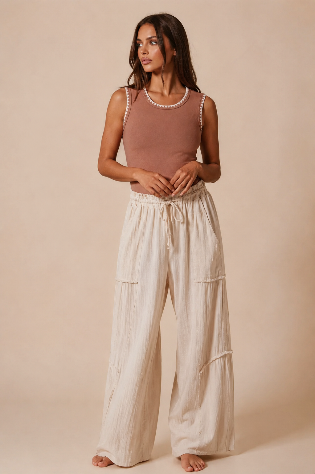 Skye Ribbed Tank in Brown