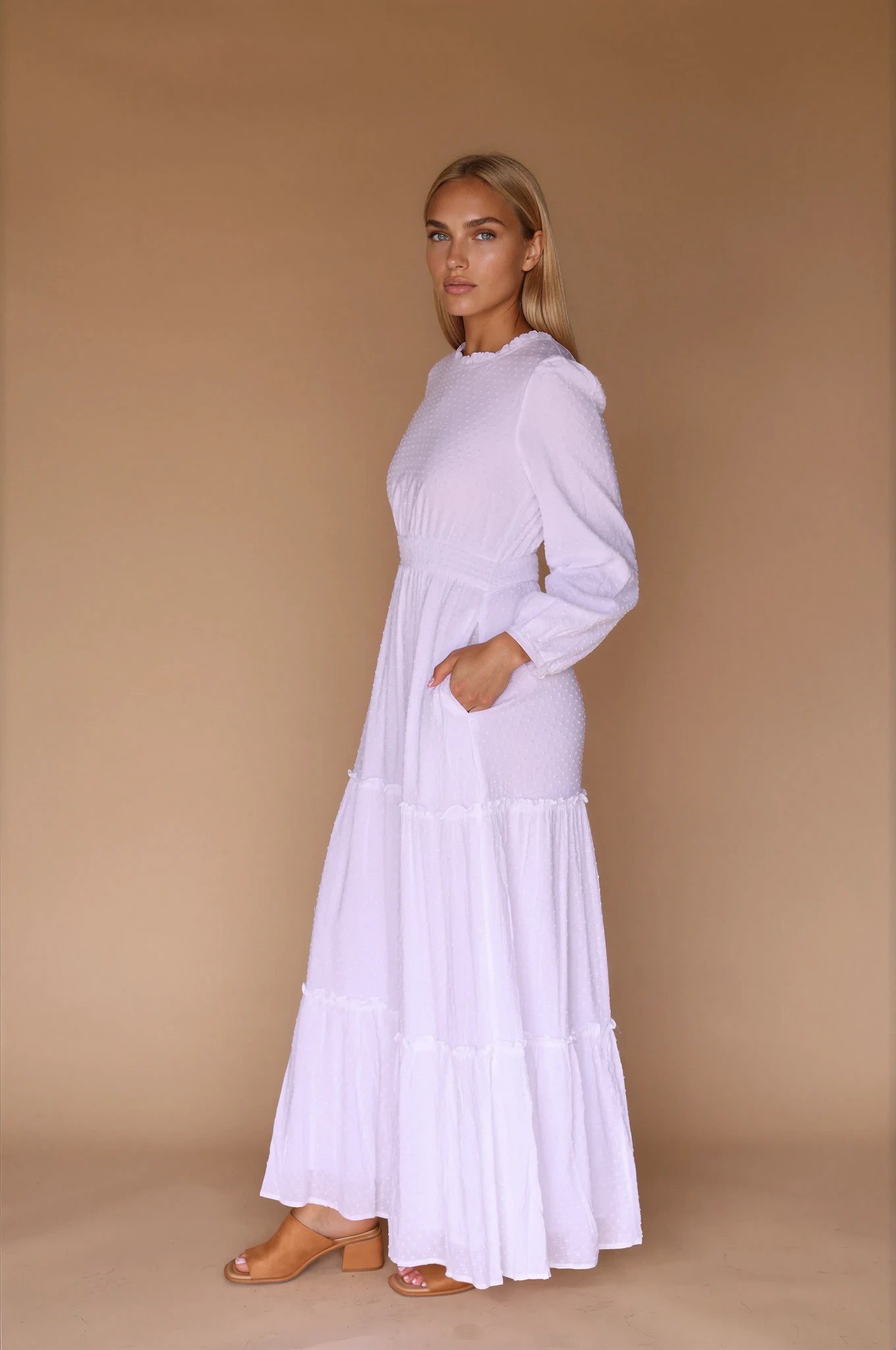 White long sleeve maxi dress