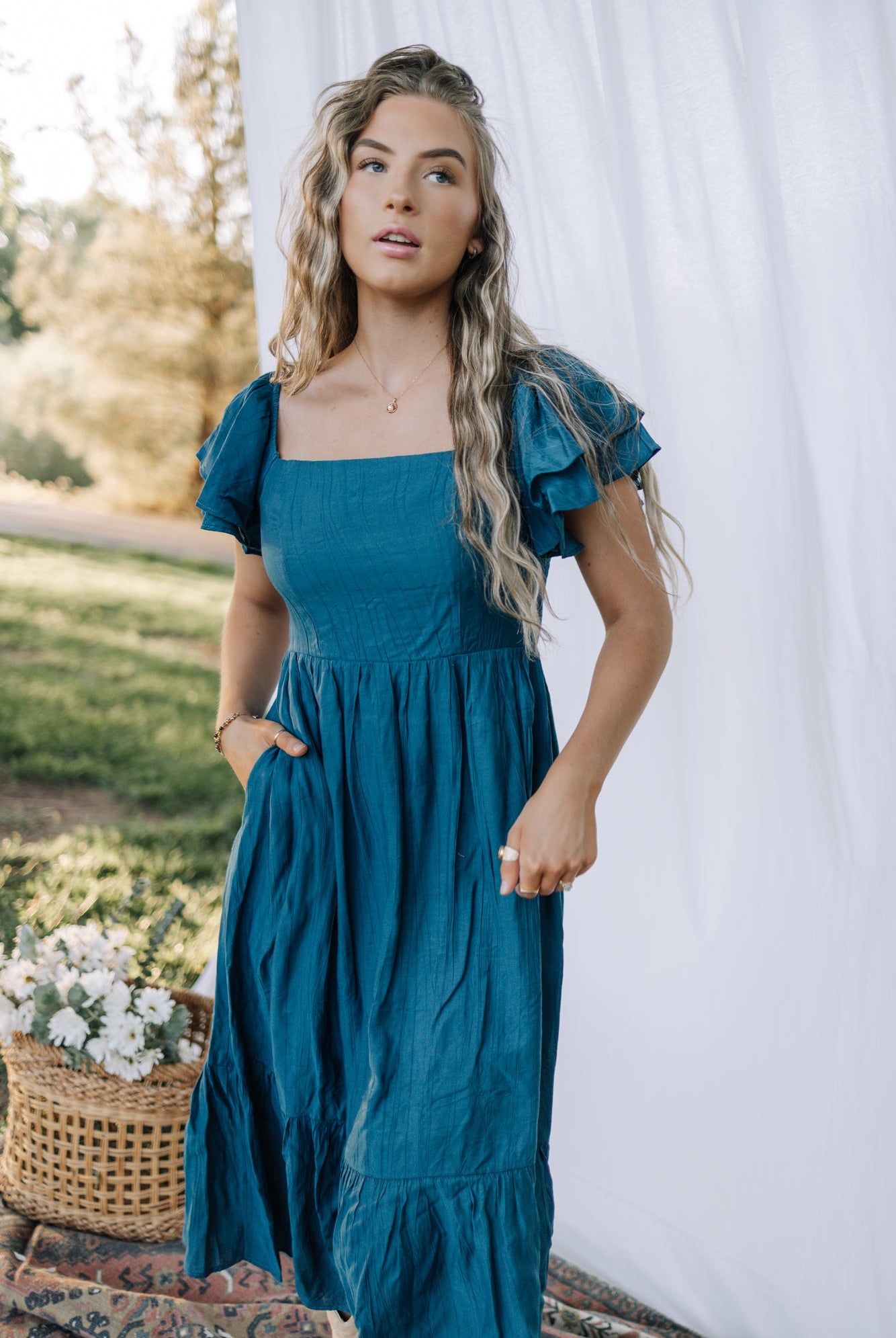 Modest blue Sunday dress