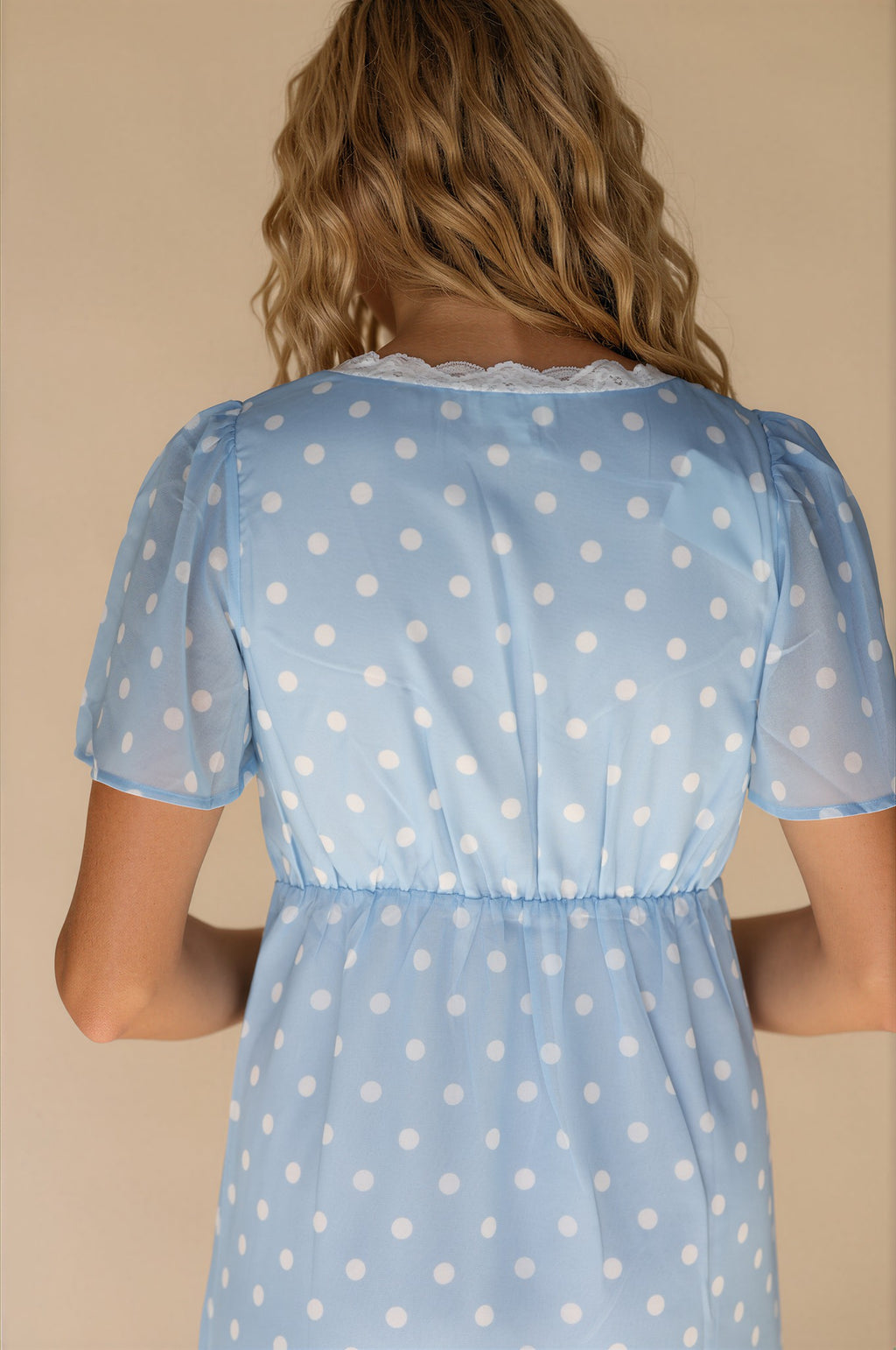 Chiffon Flutter Sleeve Polka Dot Midi