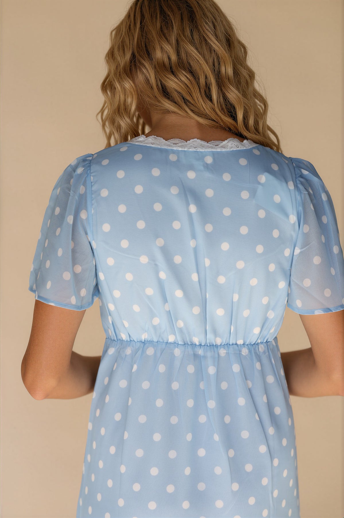 Chiffon Flutter Sleeve Polka Dot Midi