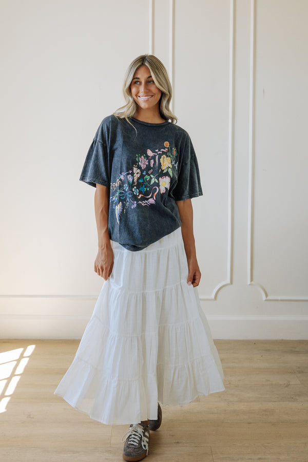 Flowers Bows And Birds Vintage-wash Graphic Tee