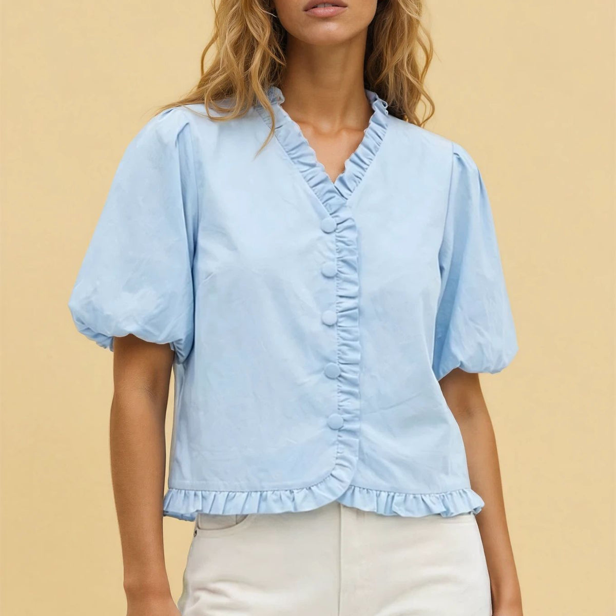 Milly Ruffle Milly Ruffle Top in Blue – FEHRNVI