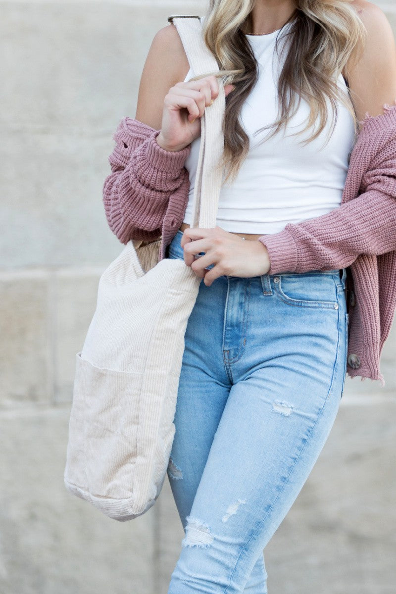 Shannon Corduroy Temple Bag in Beige