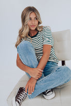 Green and white striped tee