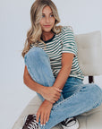 Green and white striped tee