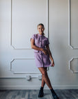 Purple mini tweed dress