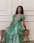 Green maxi dress with sweetheart neckline