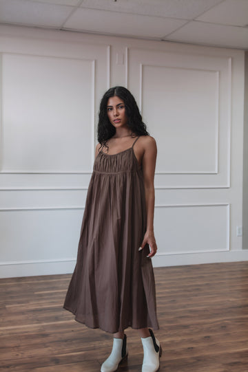 Brown Cotton pleated dress