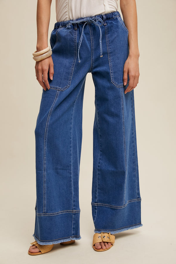 Taya Relaxed Wide-Leg Denim Pants