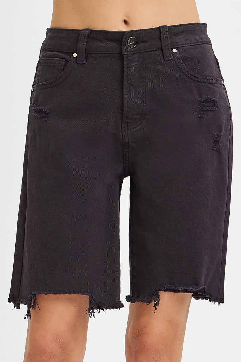 Black denim mom shorts