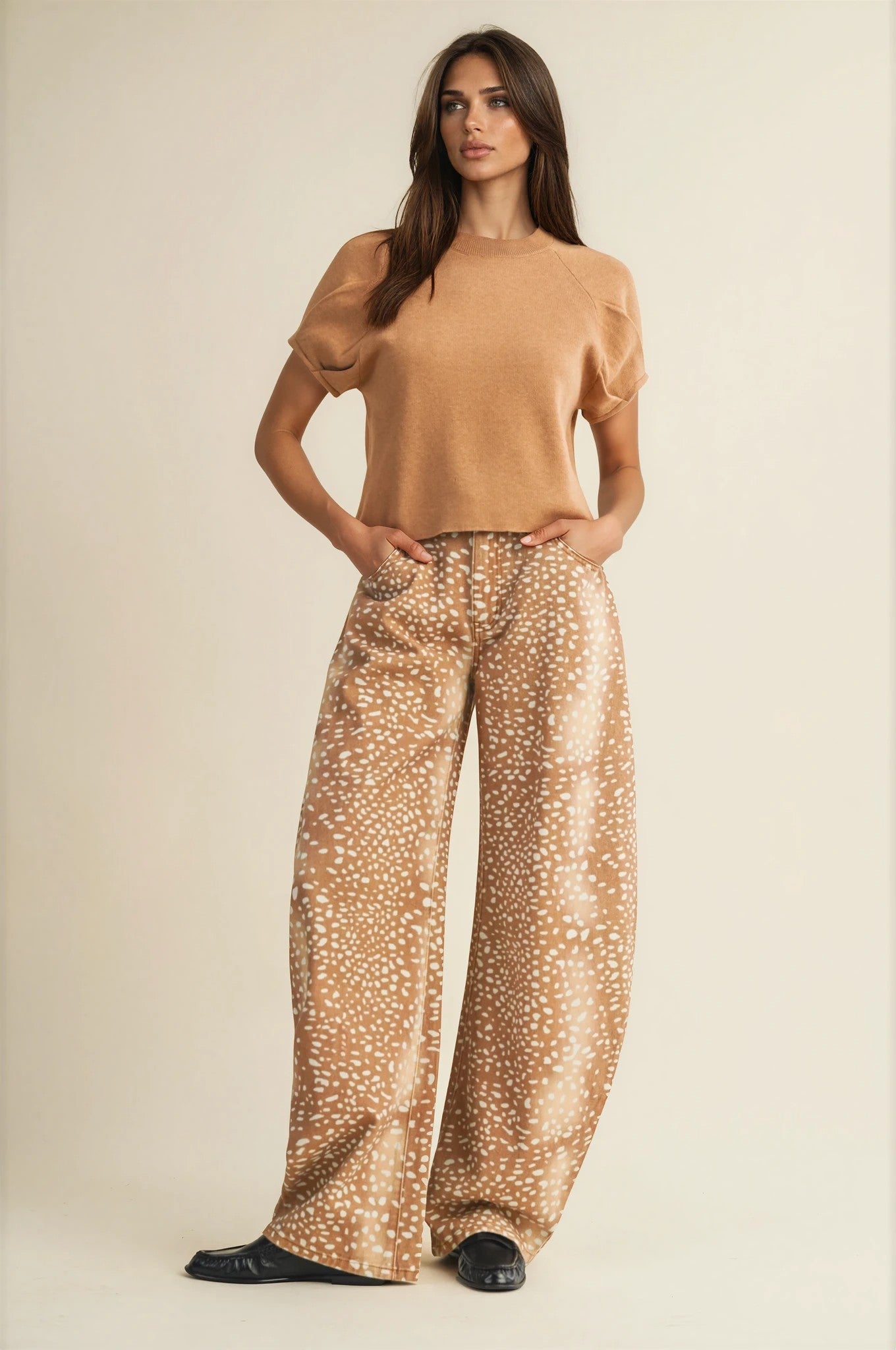 deer print barrel pants