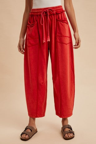Sophie Barrel Knit Pants in Red