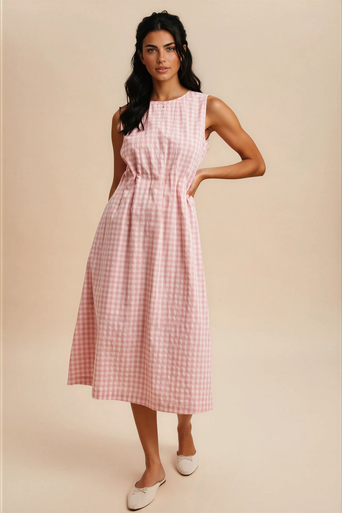 Sleeveless Checkered Dress
