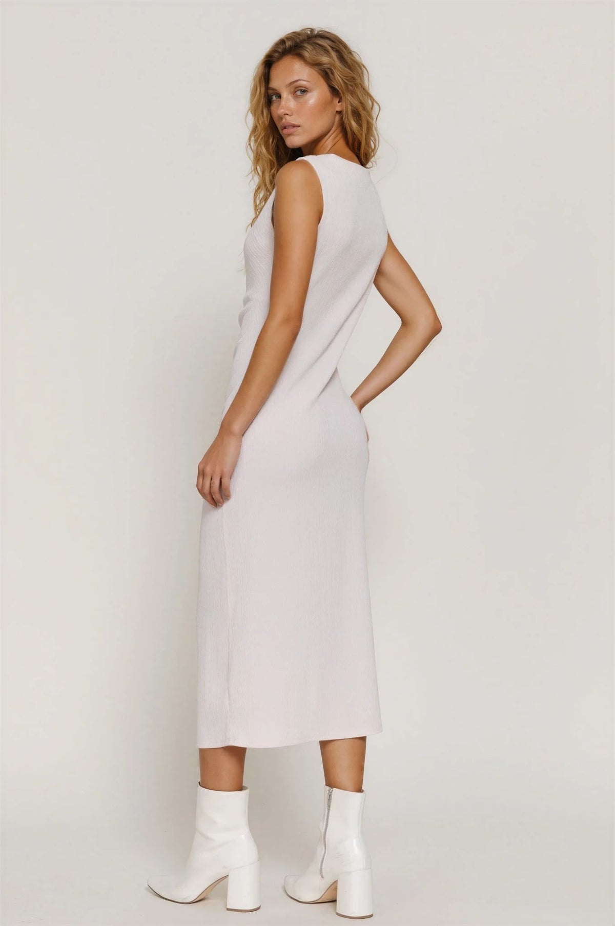 Amber Textured Knit Maxi Dress in Ivory Cream