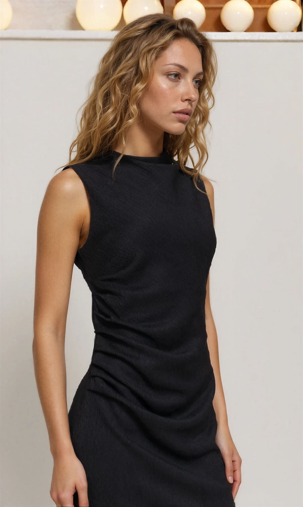 Amber Textured Knit Mini Dress in Black – FEHRNVI