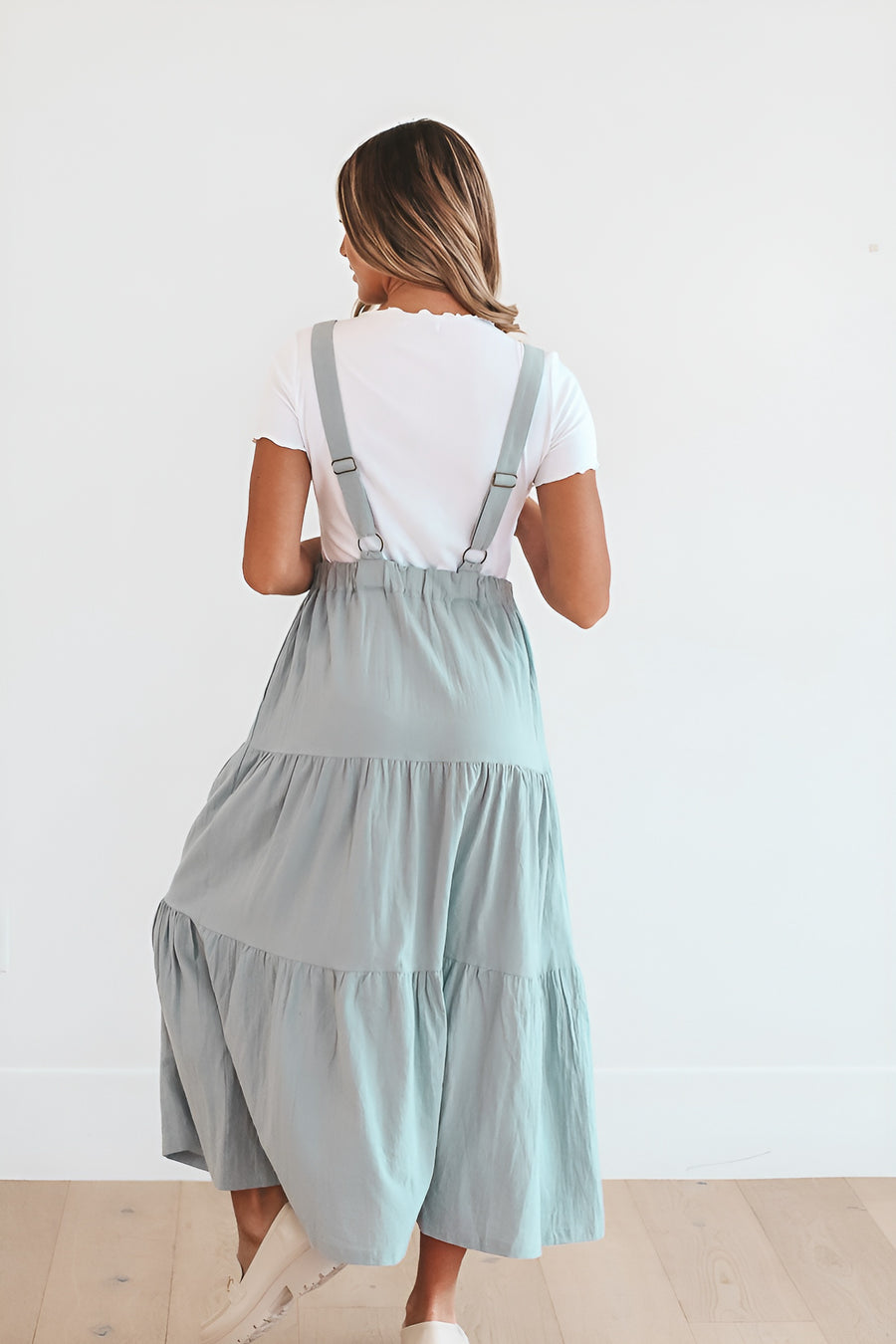 Shay Overall Dress in Dusty Blue