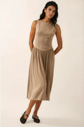 Annie Modal Knit Boatneck Drop-Waist Midi Dress