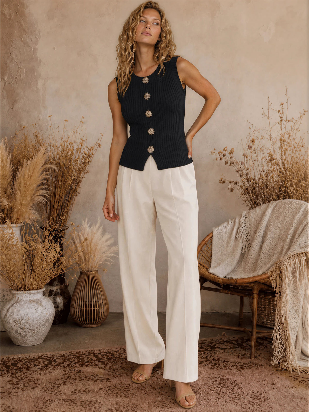 Esme Button Up Ribbed Top