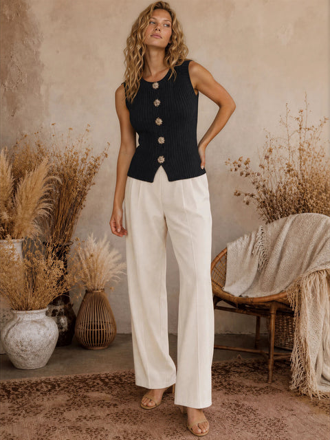 Esme Button Up Ribbed Top