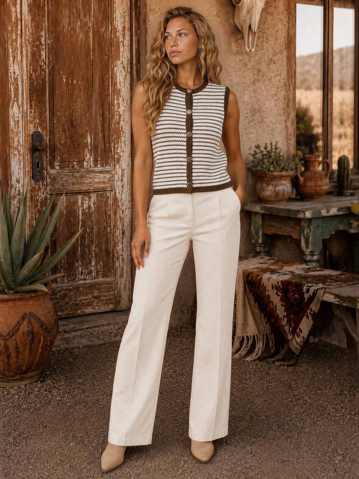 Grace Sleeveless Knit Top in Brown