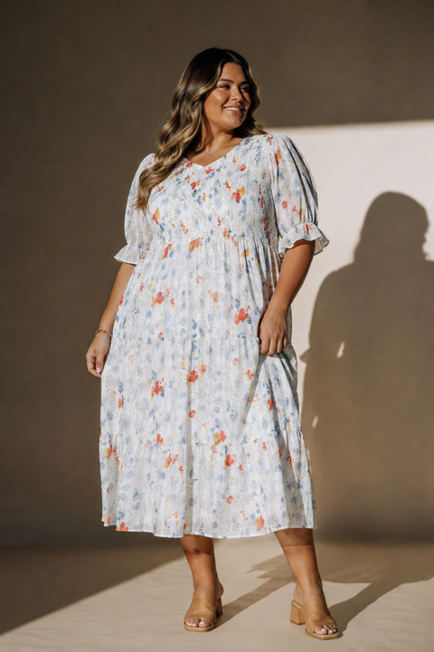 Cypress Midi Dress in Blue Floral - Plus