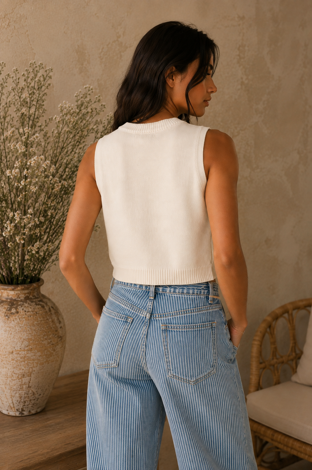 Strawberry Sleeveless Top in Cream