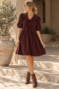 Josie Corduroy V Neck Dress in Brown