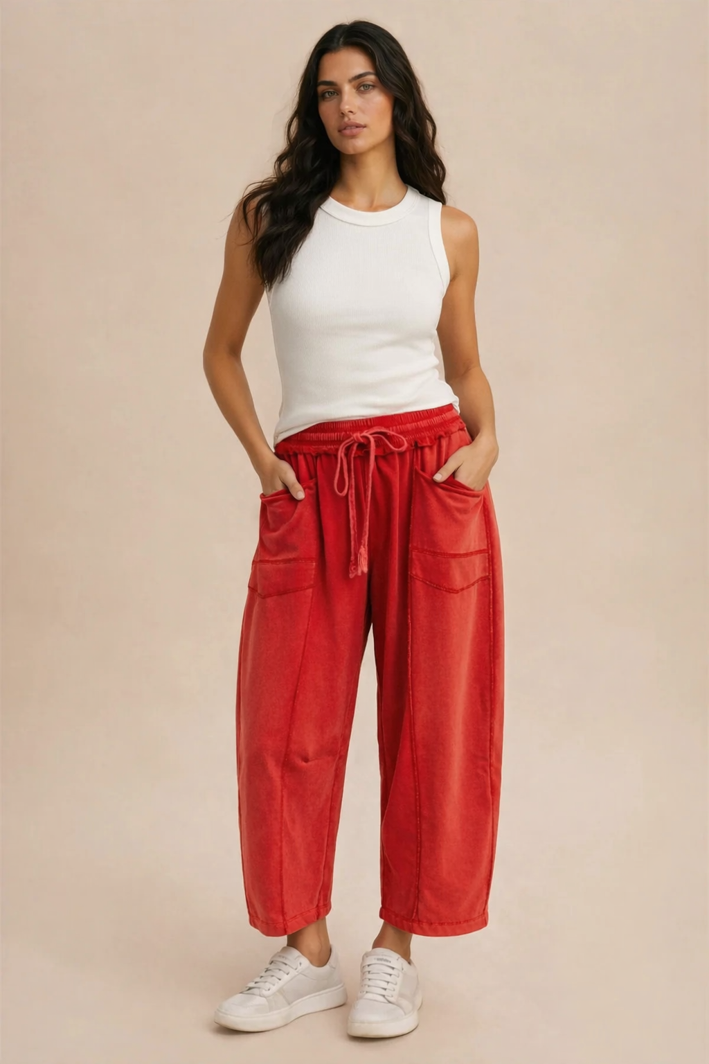 Sophie Barrel Knit Pants in Red