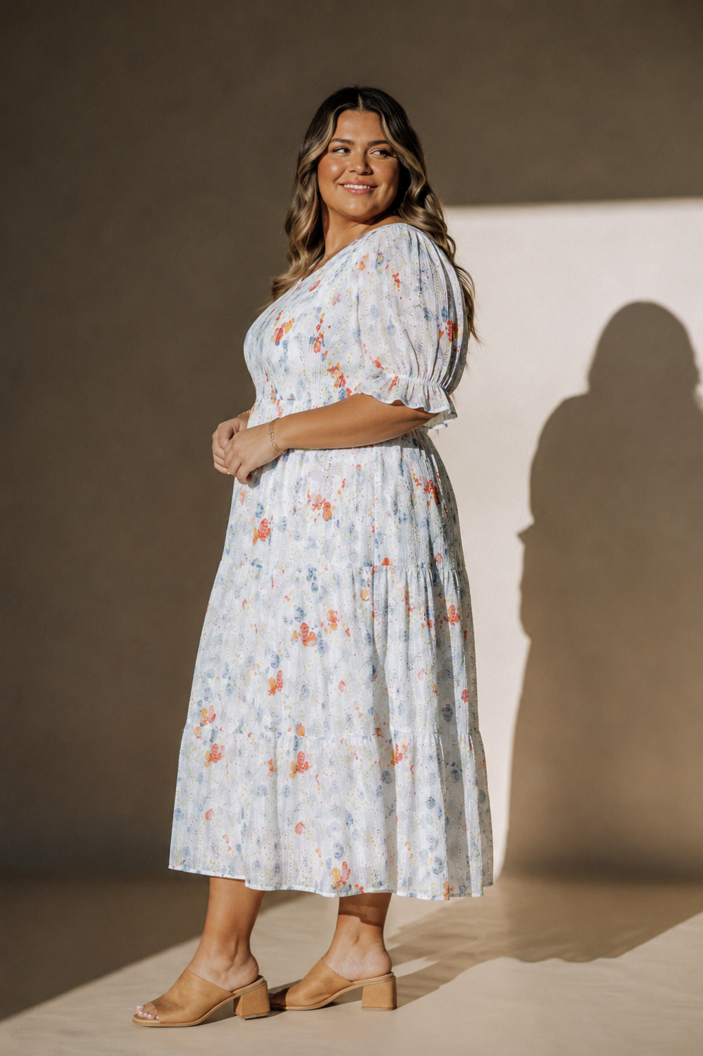 Cypress Midi Dress in Blue Floral - Plus