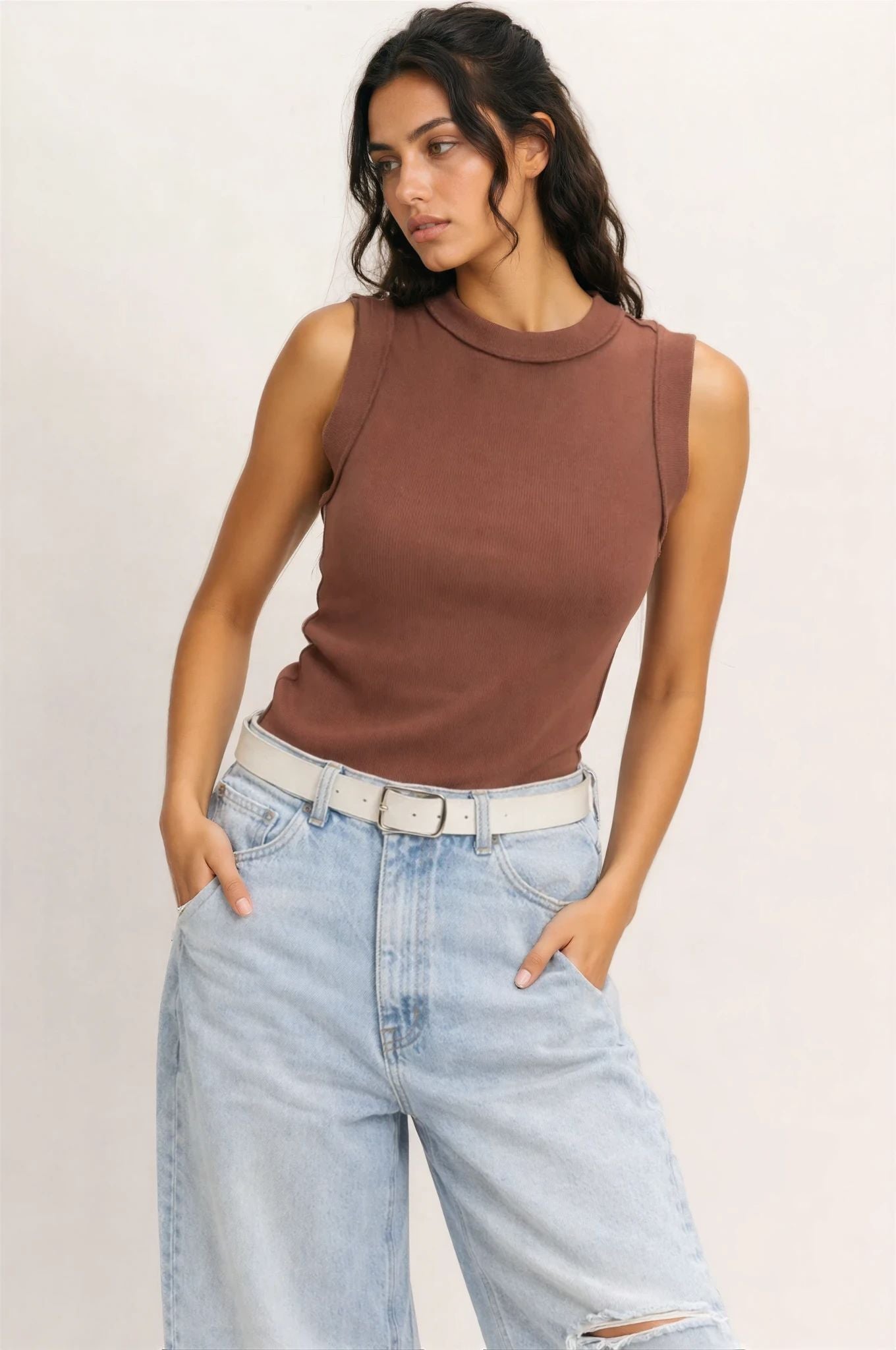 Brown Sleeveless Top