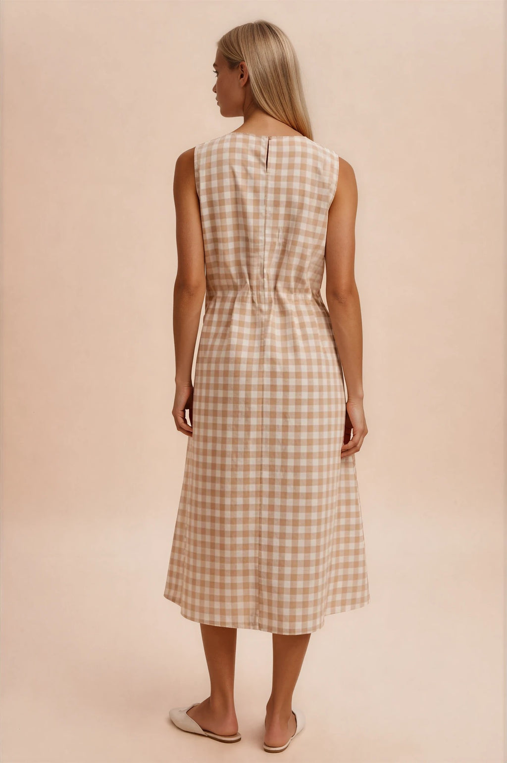 Annabelle Sleeveless Midi Dress in Taupe