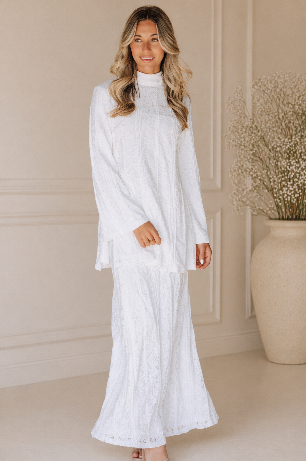 White maxi dress set
