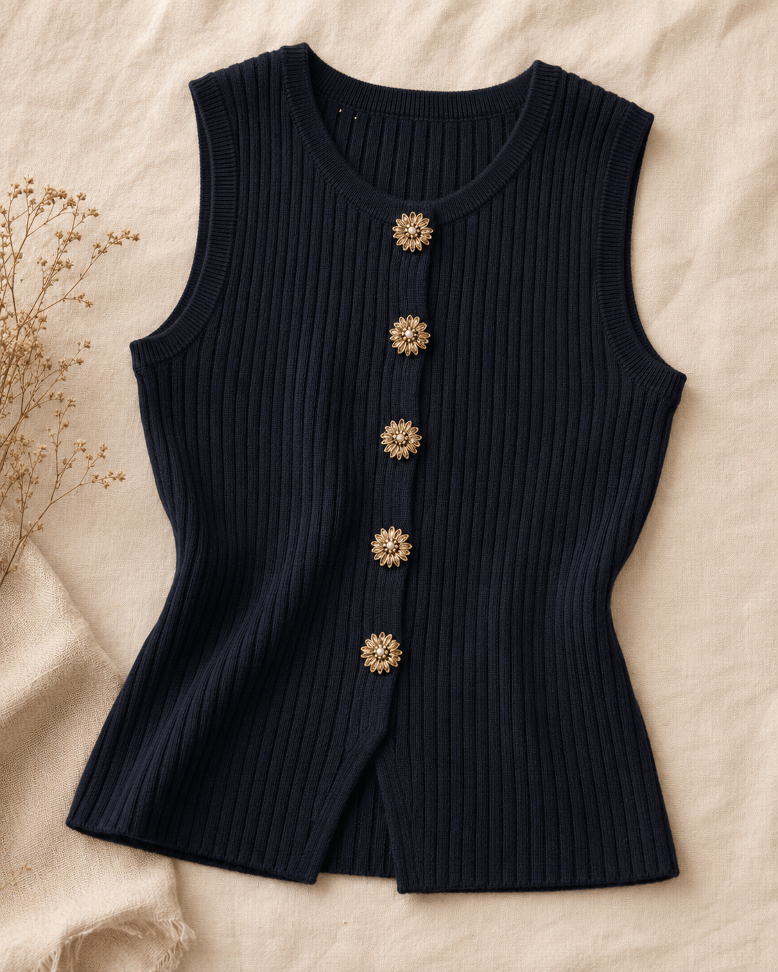 Esme Button Up Ribbed Top