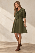 Josie Corduroy V Neck Dress in Olive