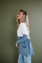 White and blue color block sweater 